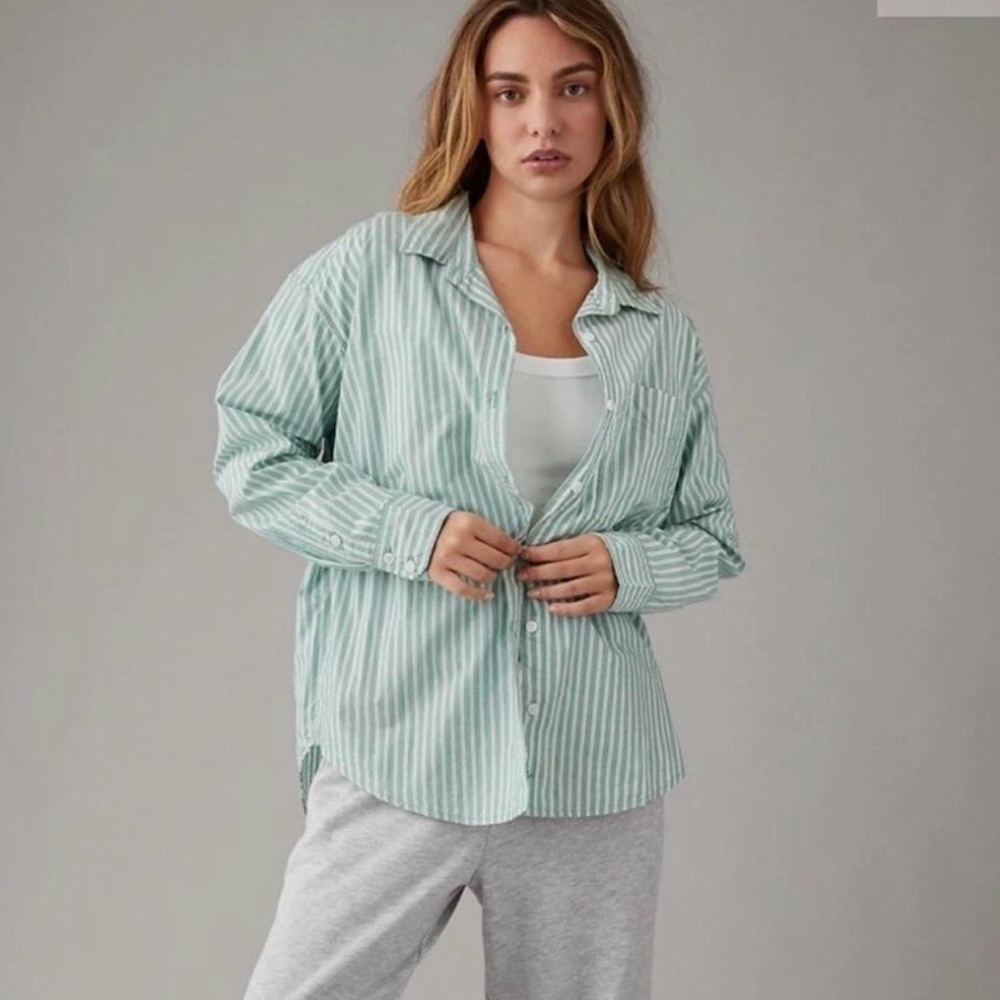 American Eagle Outfitters Mint Striped Button-Down Shirt - size XL